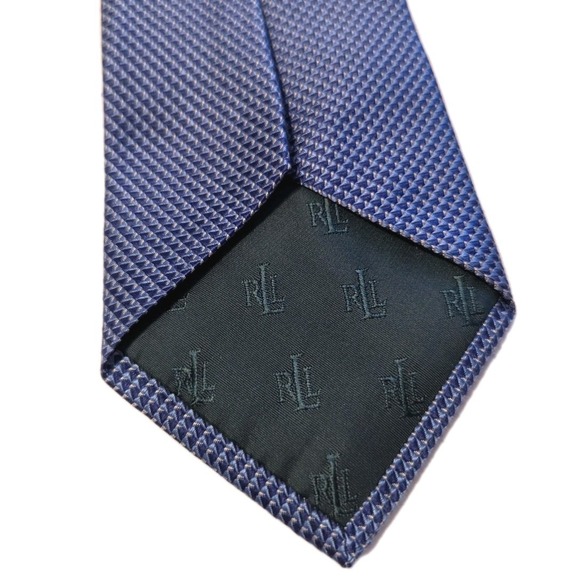 Lauren Ralph Lauren Men's Navy Blue Patterned 100% Silk Tie Geometric Handmade - Picture 3 of 6